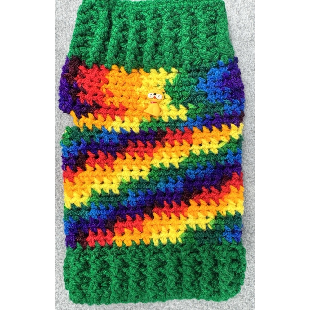 X-Small Dog Sweater Rainbow Variegated Green Crochet Handmade